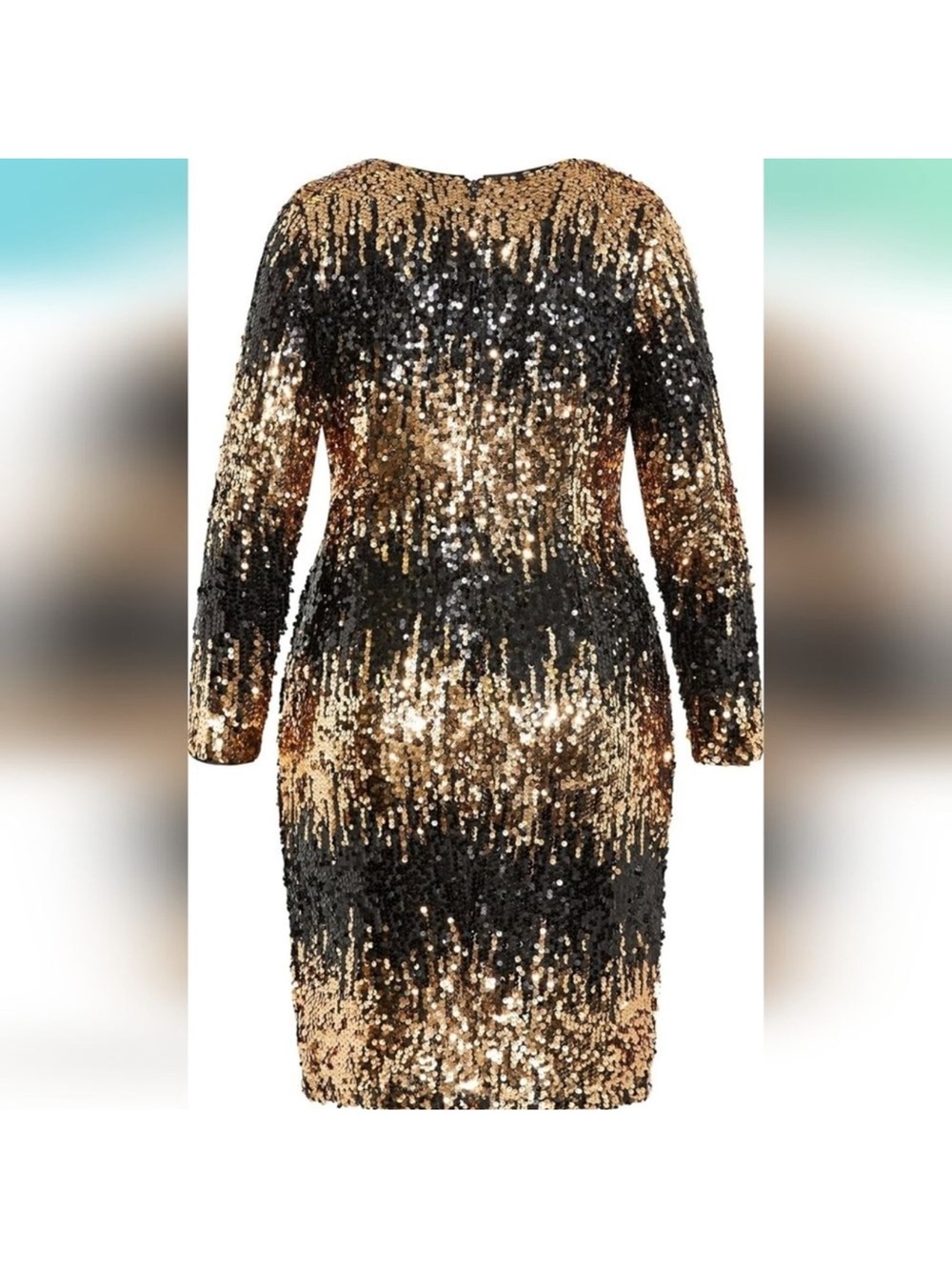 City Chic Gold & Black Sequin Long Sleeve Bodycon Dress